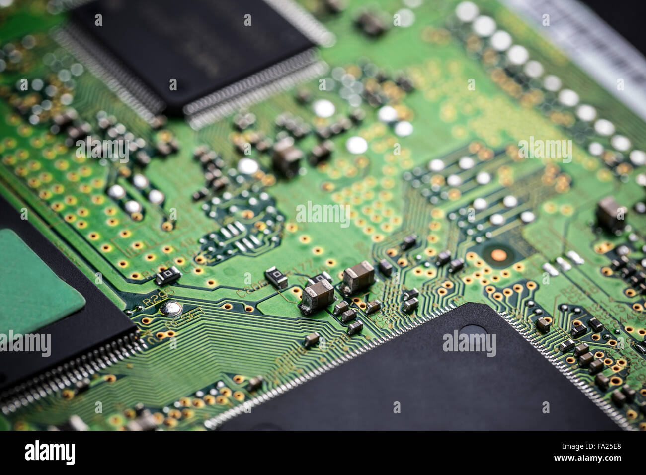 Part of electronic circuit board with processor Stock Photo