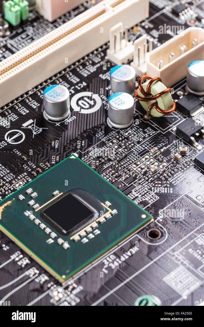 Electronic circuit board with processor socket Stock Photo