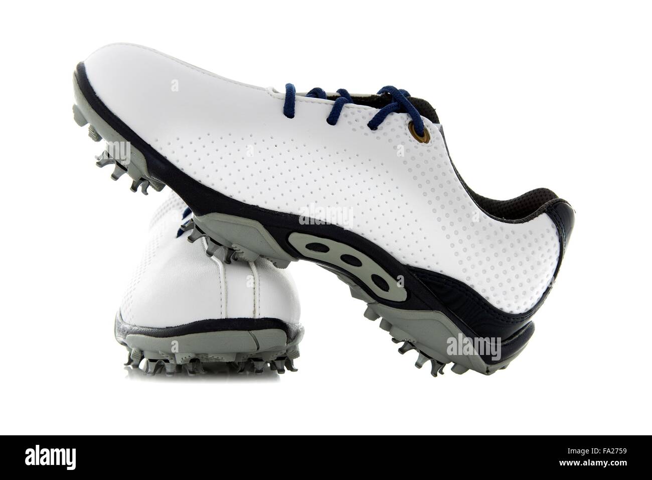 Modern Golf Shoes on a White Background Stock Photo