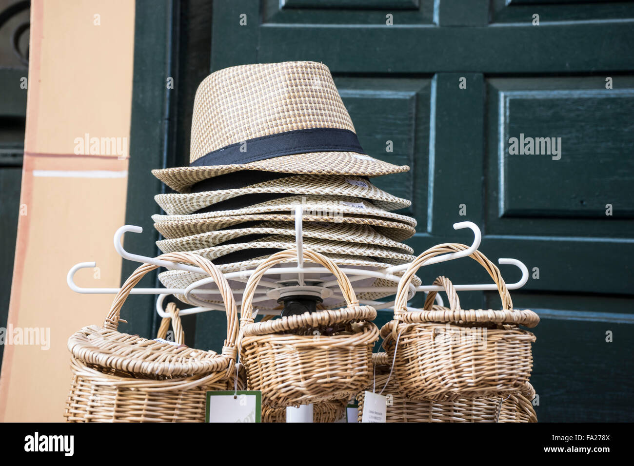 wicker baskets at a street stall in Spain Stock Photo Alamy