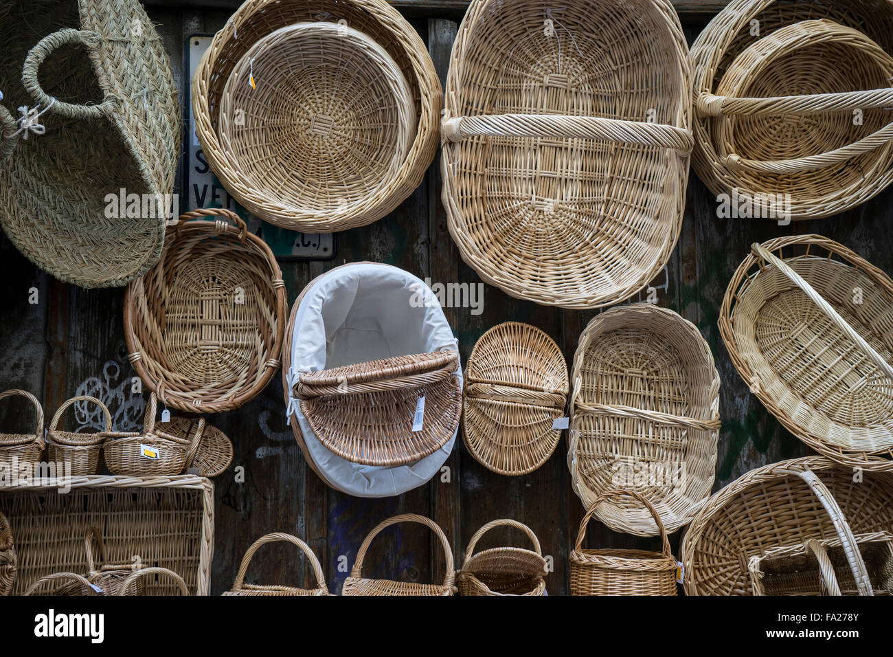 wicker baskets at a street stall in Spain Stock Photo Alamy