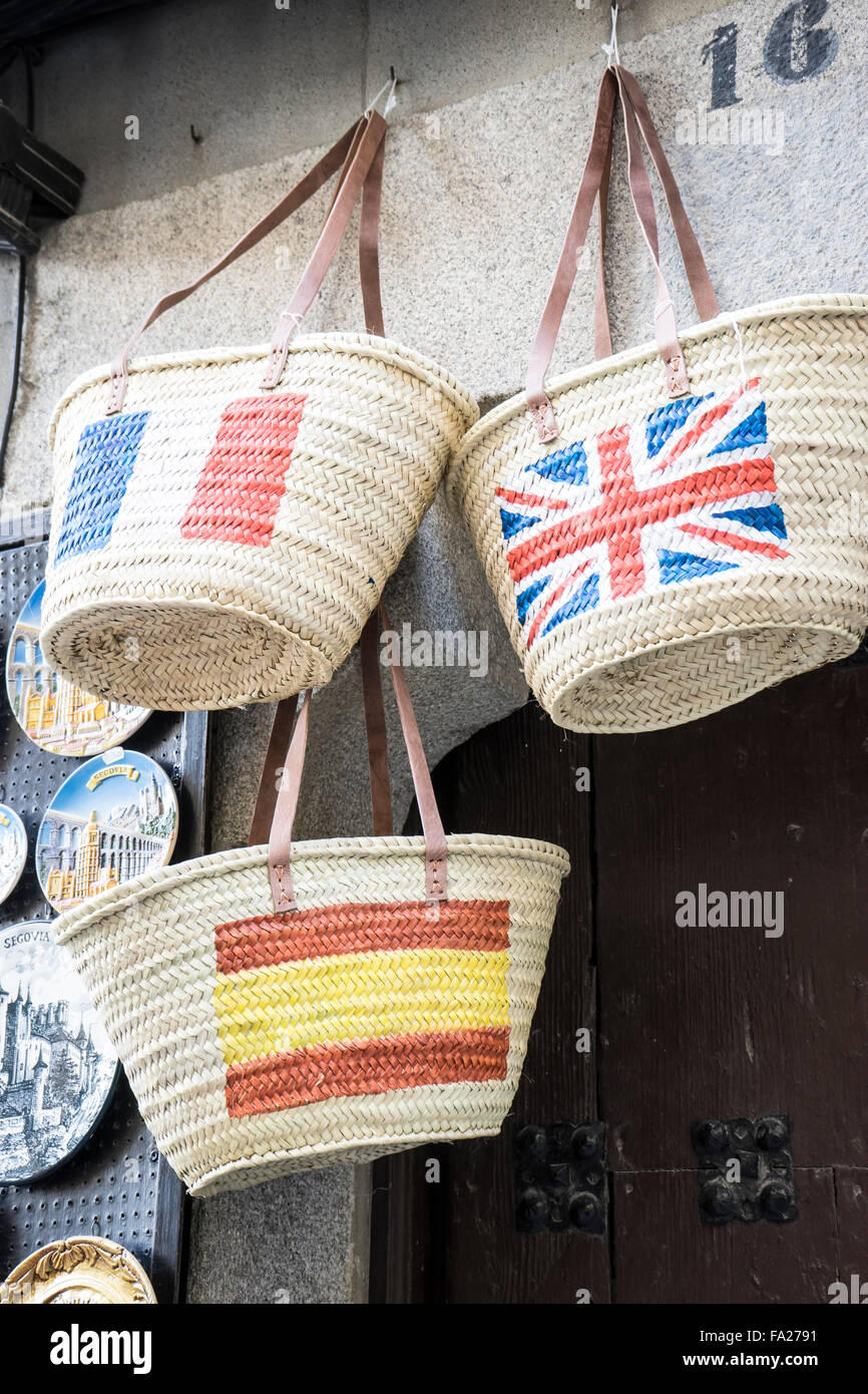wicker baskets at a street stall in Spain Stock Photo Alamy