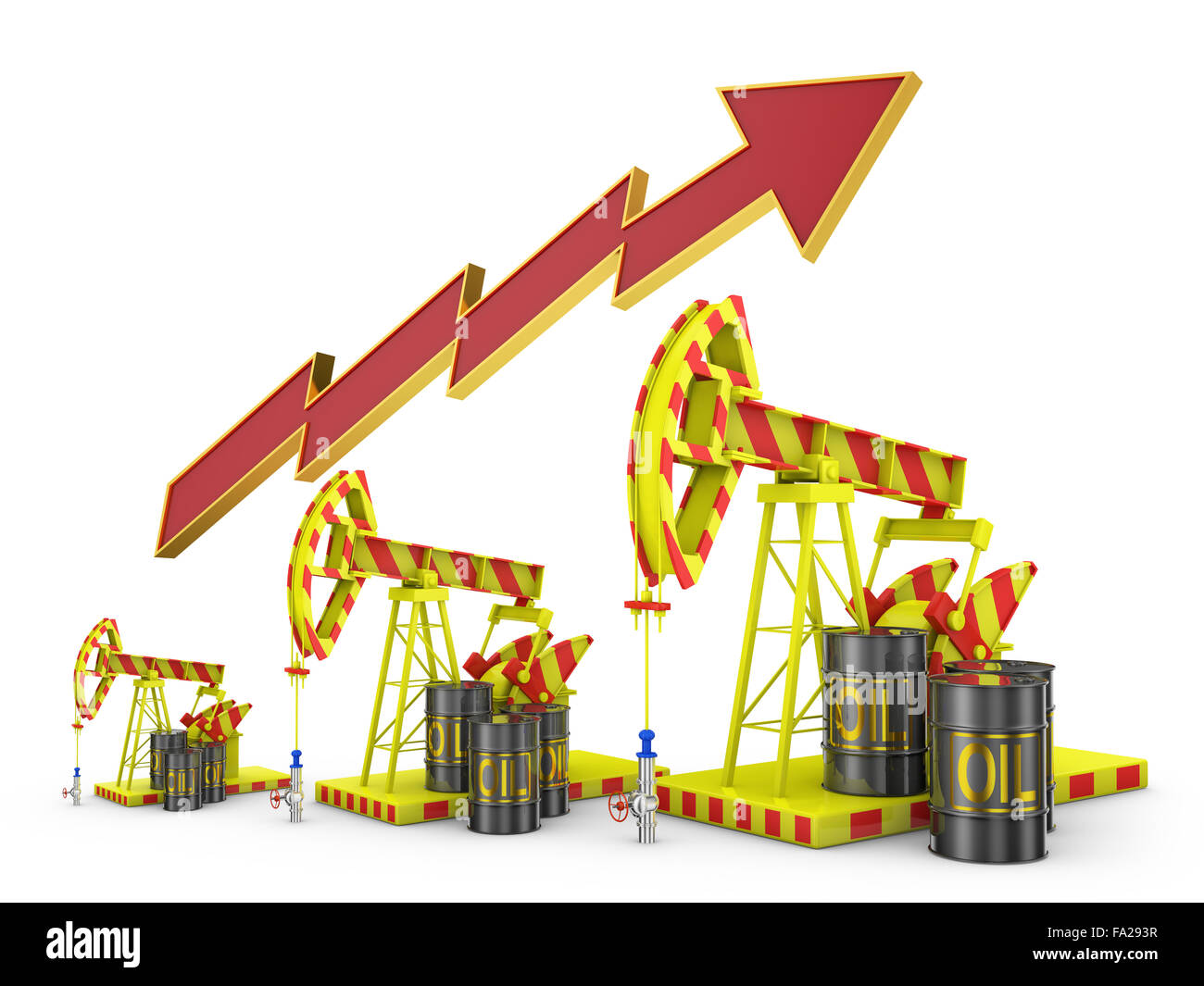 oil pumps and volume arrow on a white background Stock Photo