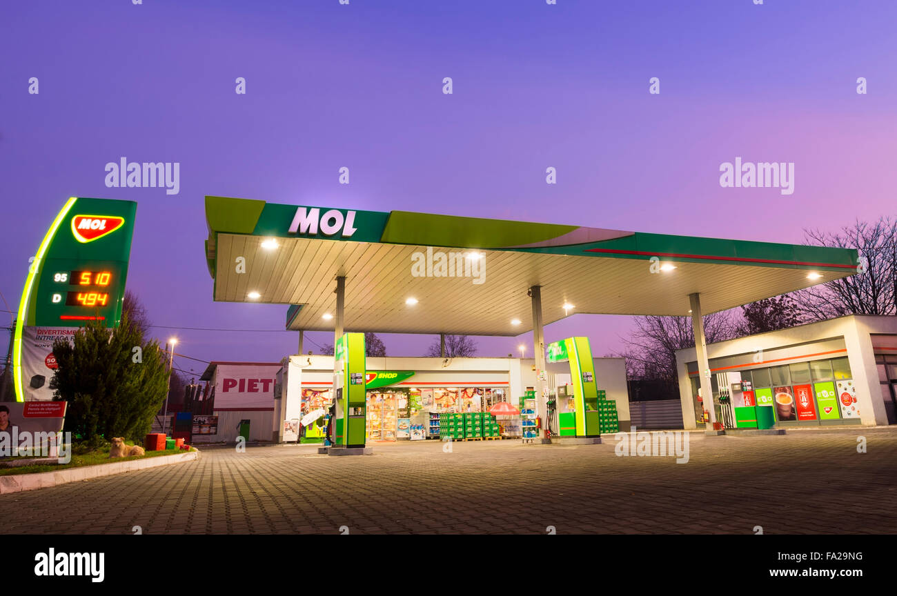 GALATI, ROMANIA - DECEMBER 14, 2015. MOL gas station Stock Photo