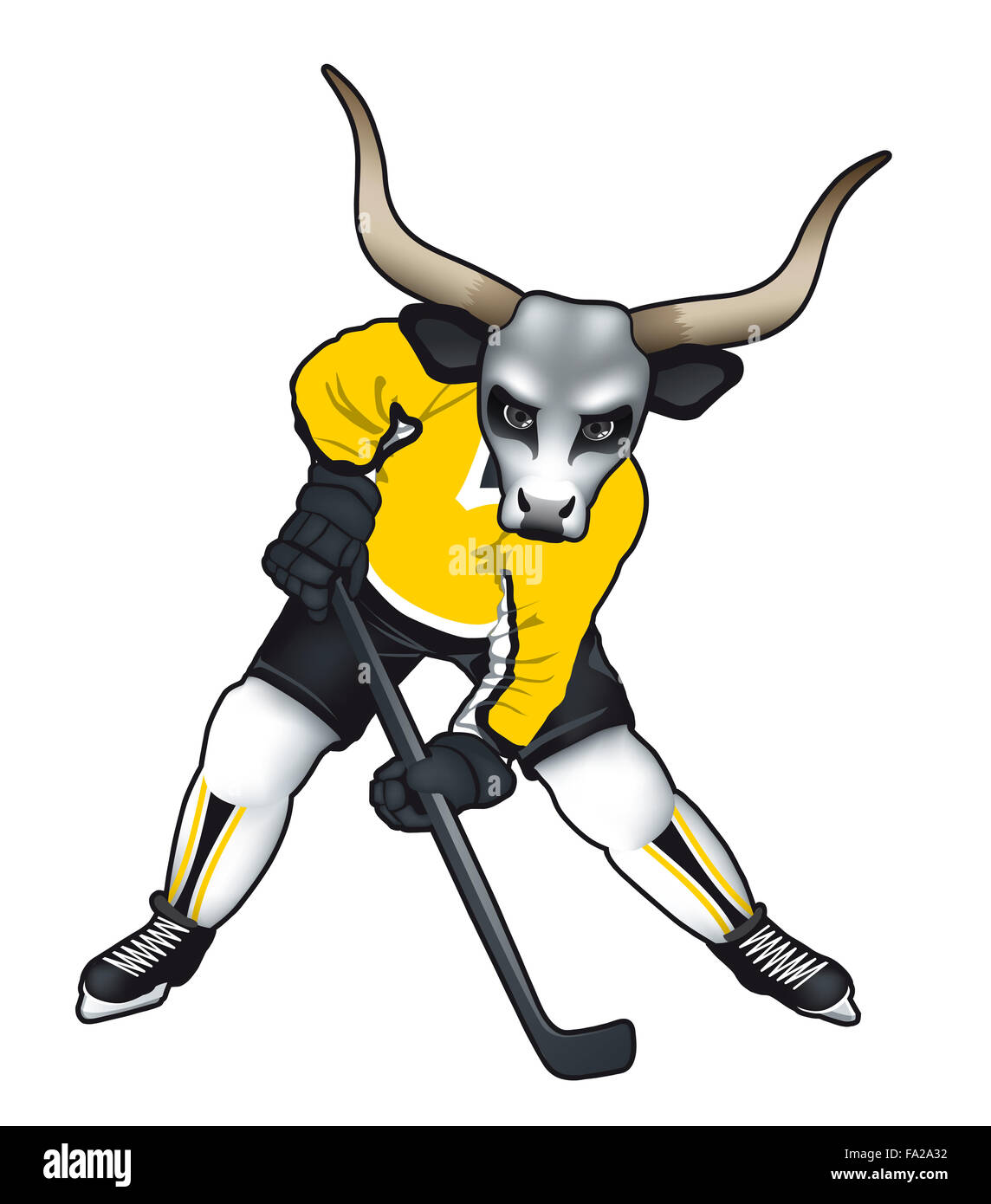 Vector illustration of a bull mascot for ice hockey team or . Stock Photo