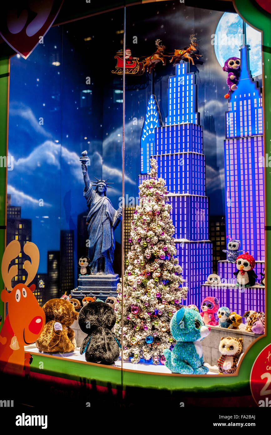 Christmas window displays of major retail stores in and around London's