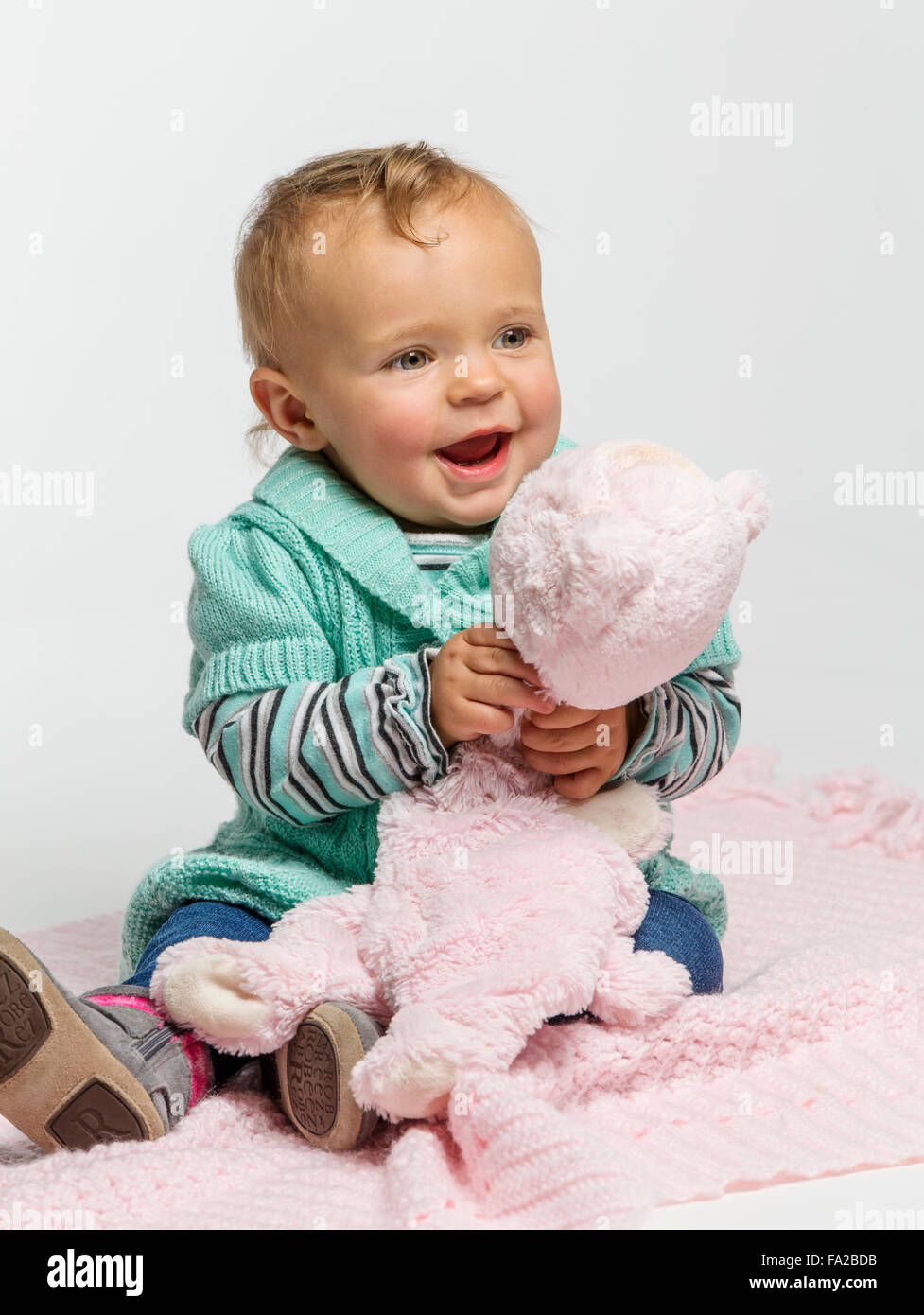 Studio photograph of cute one year old baby girl Stock Photo