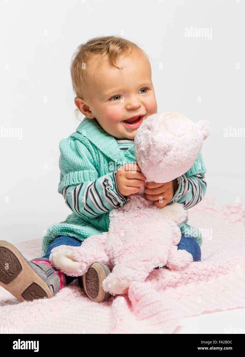 Studio photograph of cute one year old baby girl Stock Photo