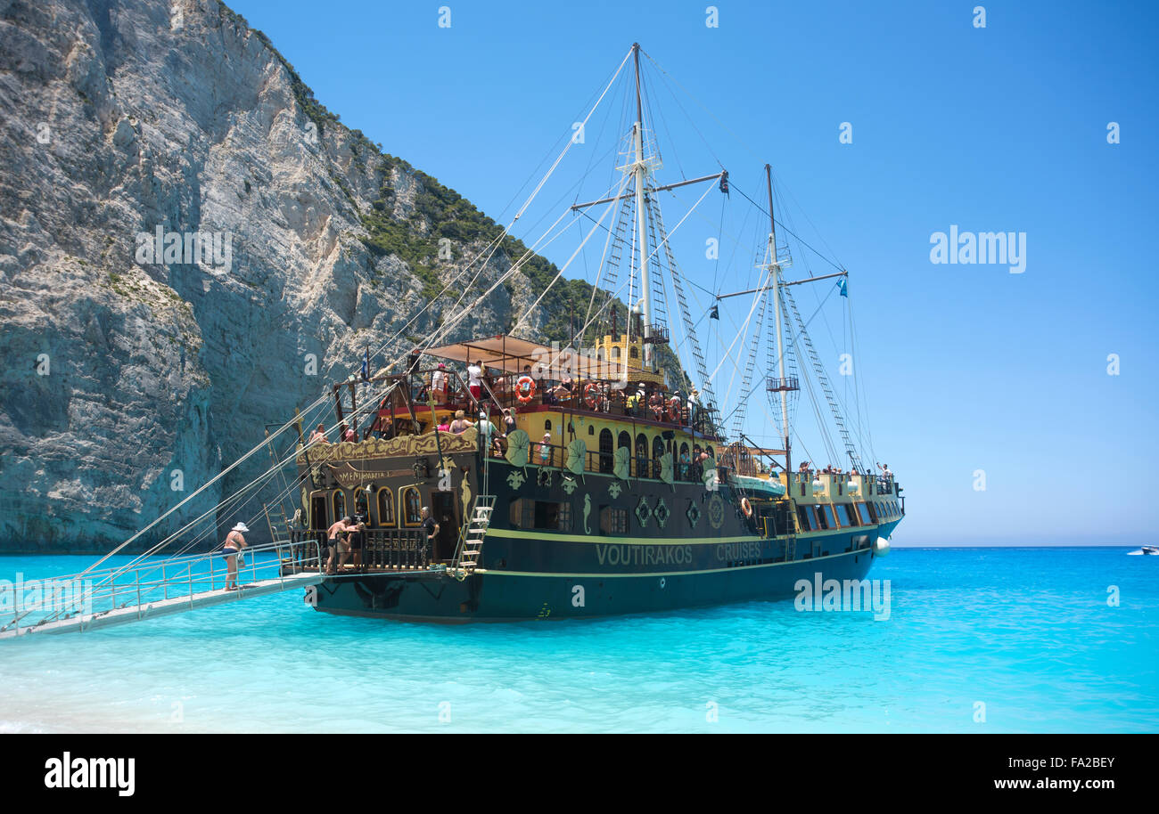 Pirate ship at shipwreck beach on Zakynthos, Greece Stock Photo
