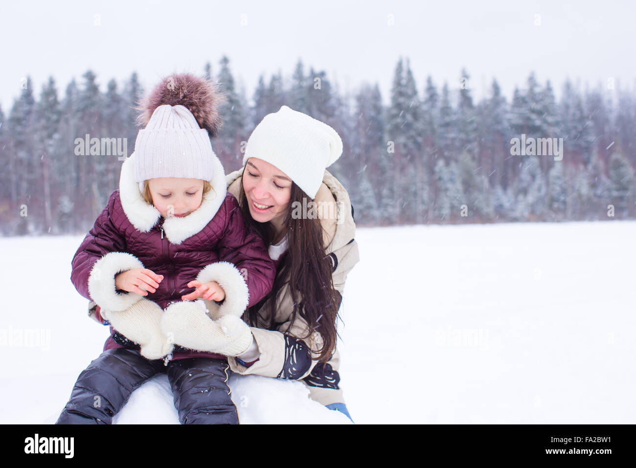 Happy family enjoy winter snowy day Stock Photo - Alamy