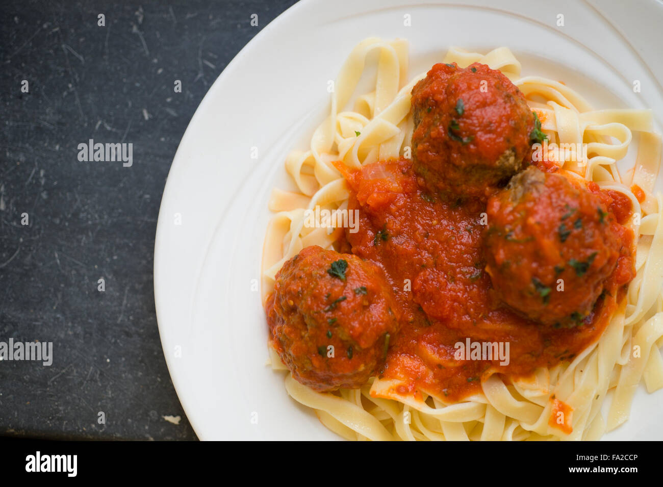Italian food A plate of fresh pasta and meatballs in tomato sauce Stock Photo Alamy