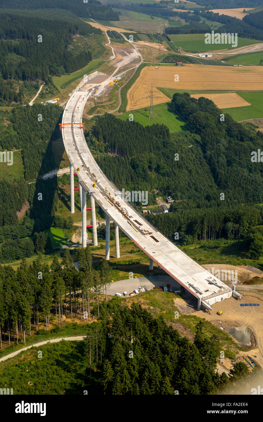 Aerial view, highway bridge A46 Bestwig Nuttlar, steel composite