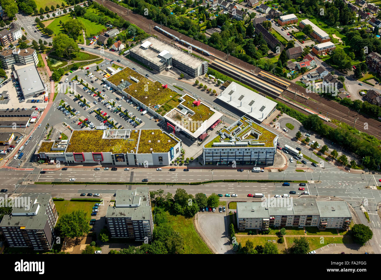 Aerial view, Südring-Center am Hauptbahnhof Bottrop, Am Hauptbahnhof Essen Road, Bottrop, Ruhr region, North Rhine Westphalia, Stock Photo