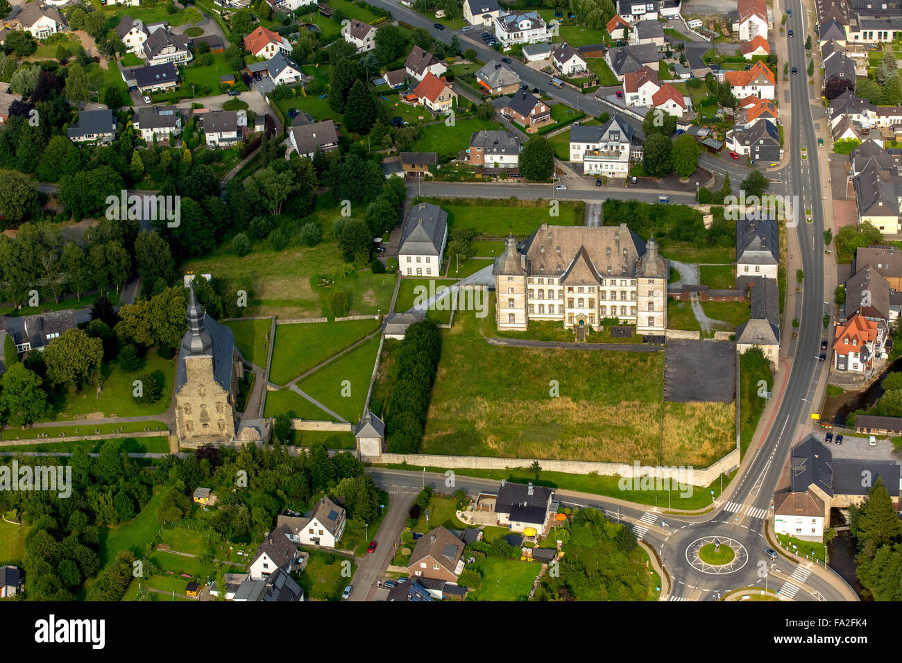 Aerial view, Schloss Sichtigvor, German Orden Coming in Mülheim Sichtigvor, Deutschordenskommende Mülheim in Sichtigvor, German Stock Photo