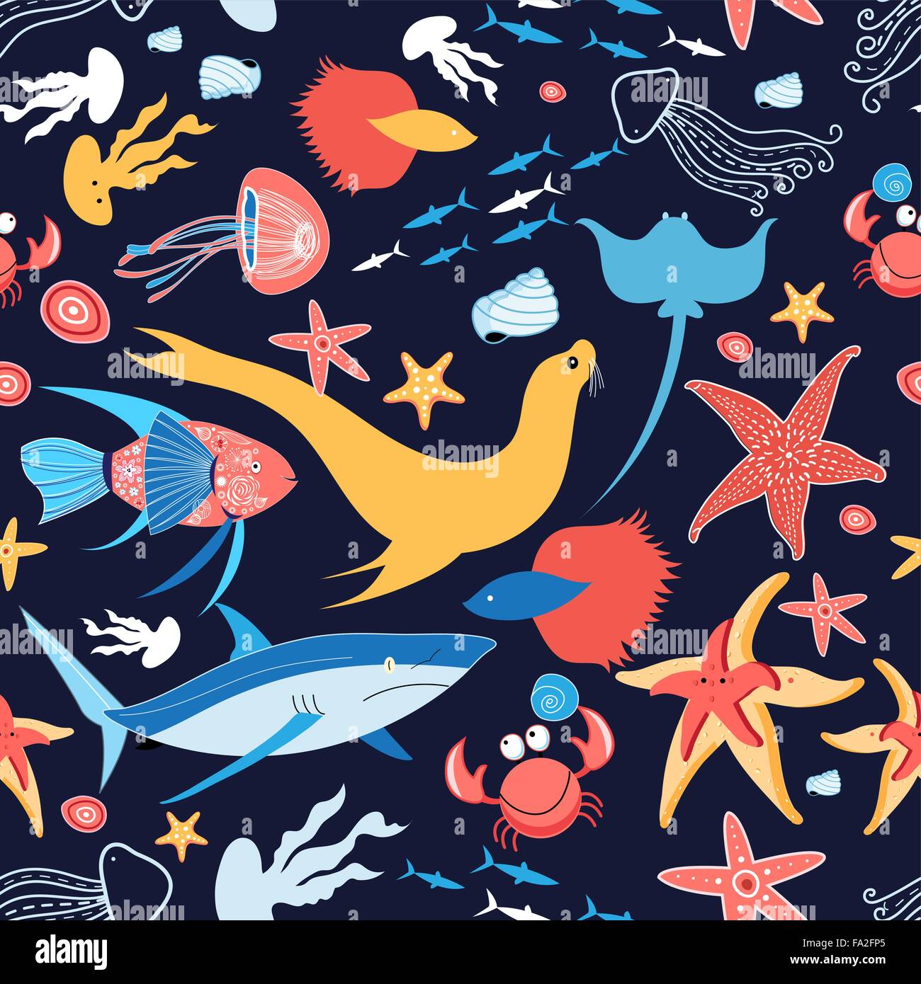 pattern with stingray and fish Stock Vector