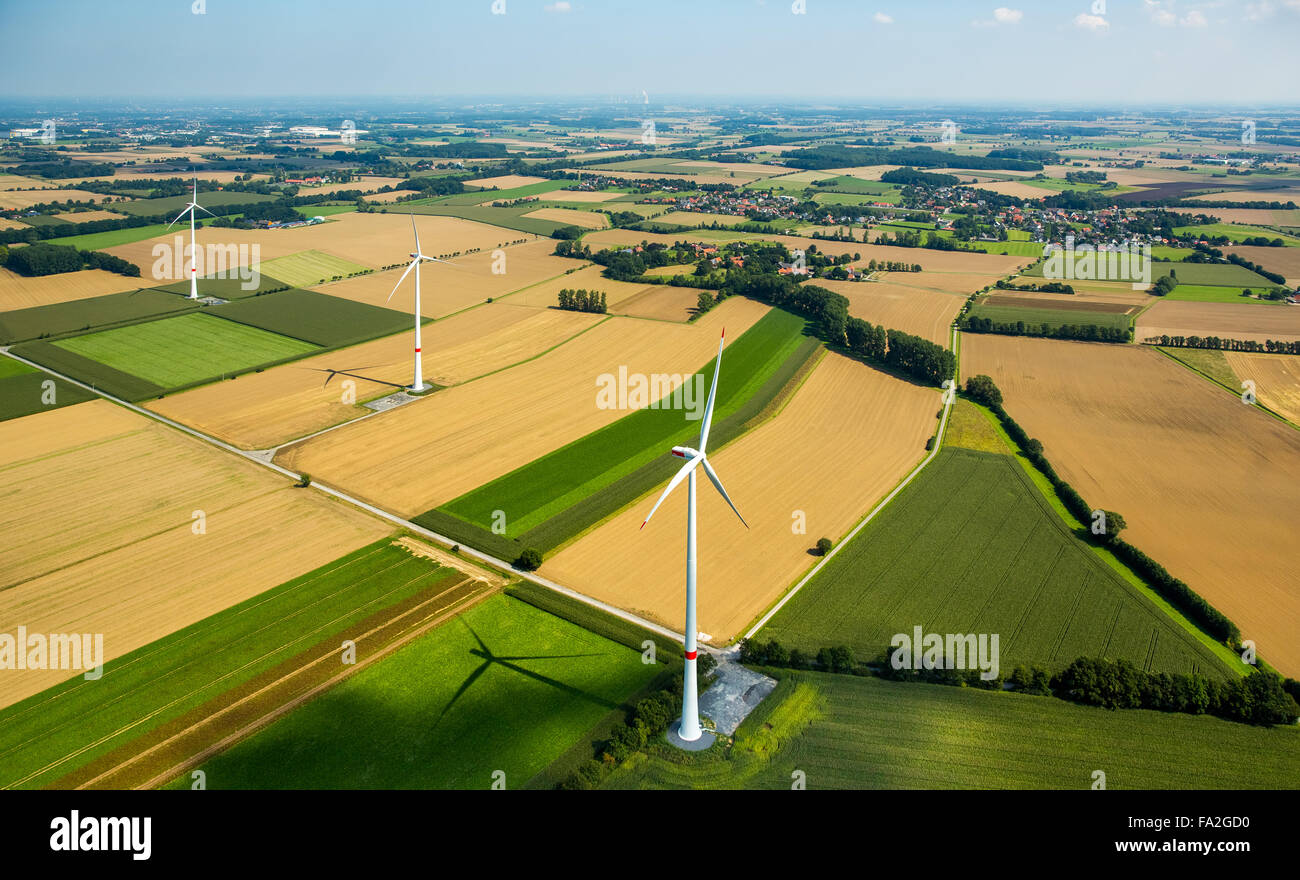 Aerial view, farmland, agriculture, alternative energy, wind energy