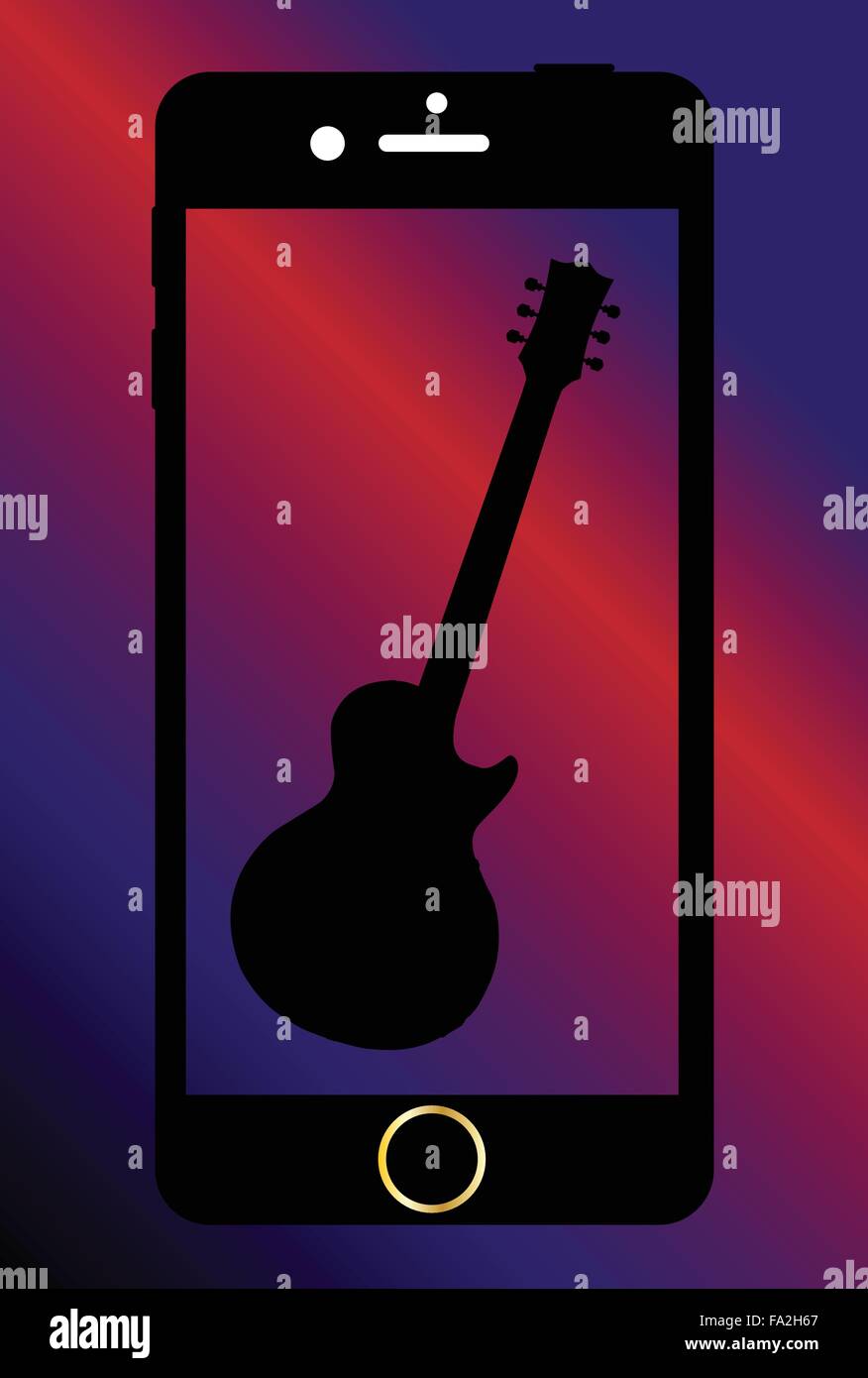 A generic mobile phone with a guitar on the screen Stock Vector