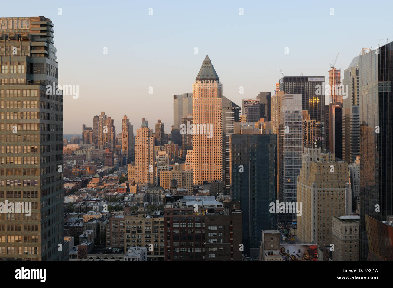 New York City skyline looking north at dusk from a 39th Street 42nd
