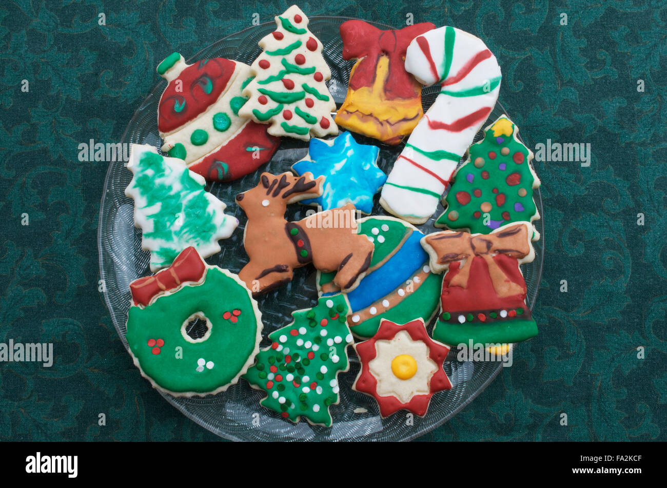 Homemade Christmas Cutout Cookies Colorfully Decorated Stock Photo