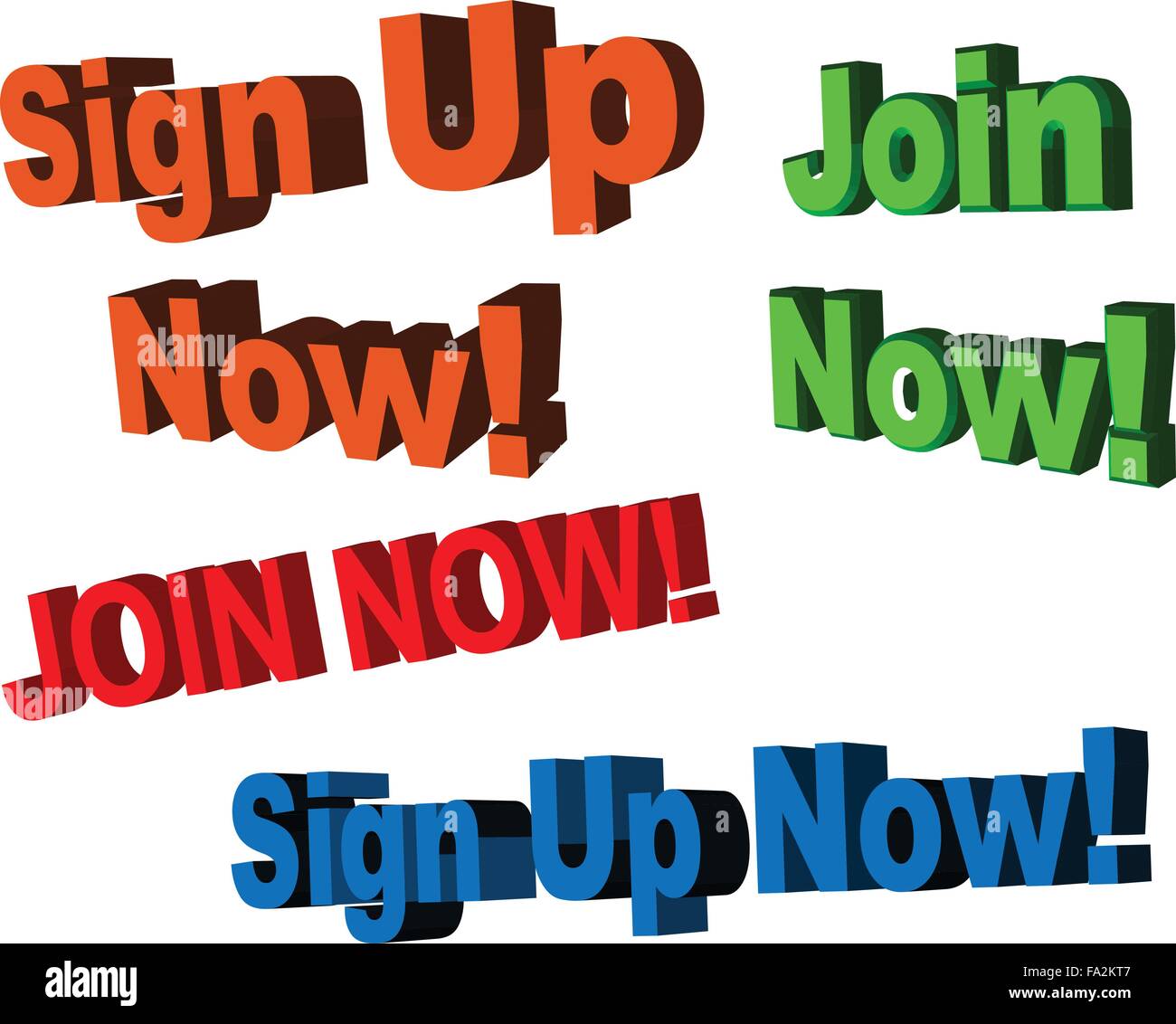 Sign up Now, Join Now,  Call to Action 3D Signs Stock Vector