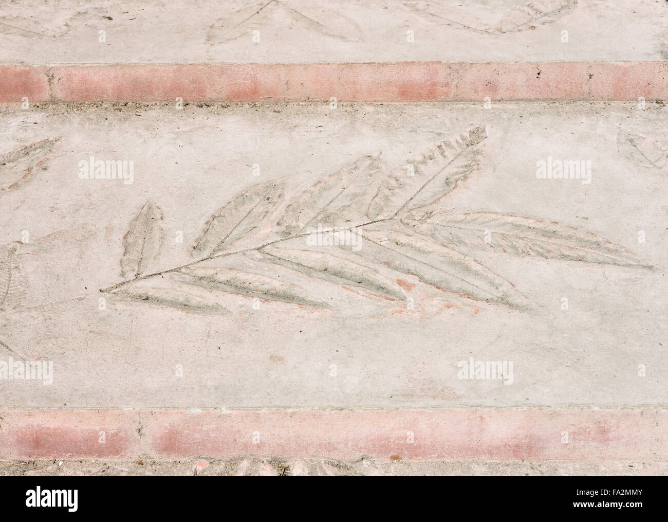 Leaves imprint in the sandstone of old staircase in national  park. Stock Photo