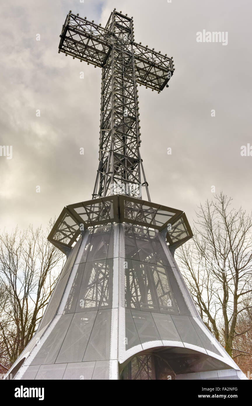 Mount Royal Cross on top of Mount Royal Montreal, Quebec, Canada. Stock Photo