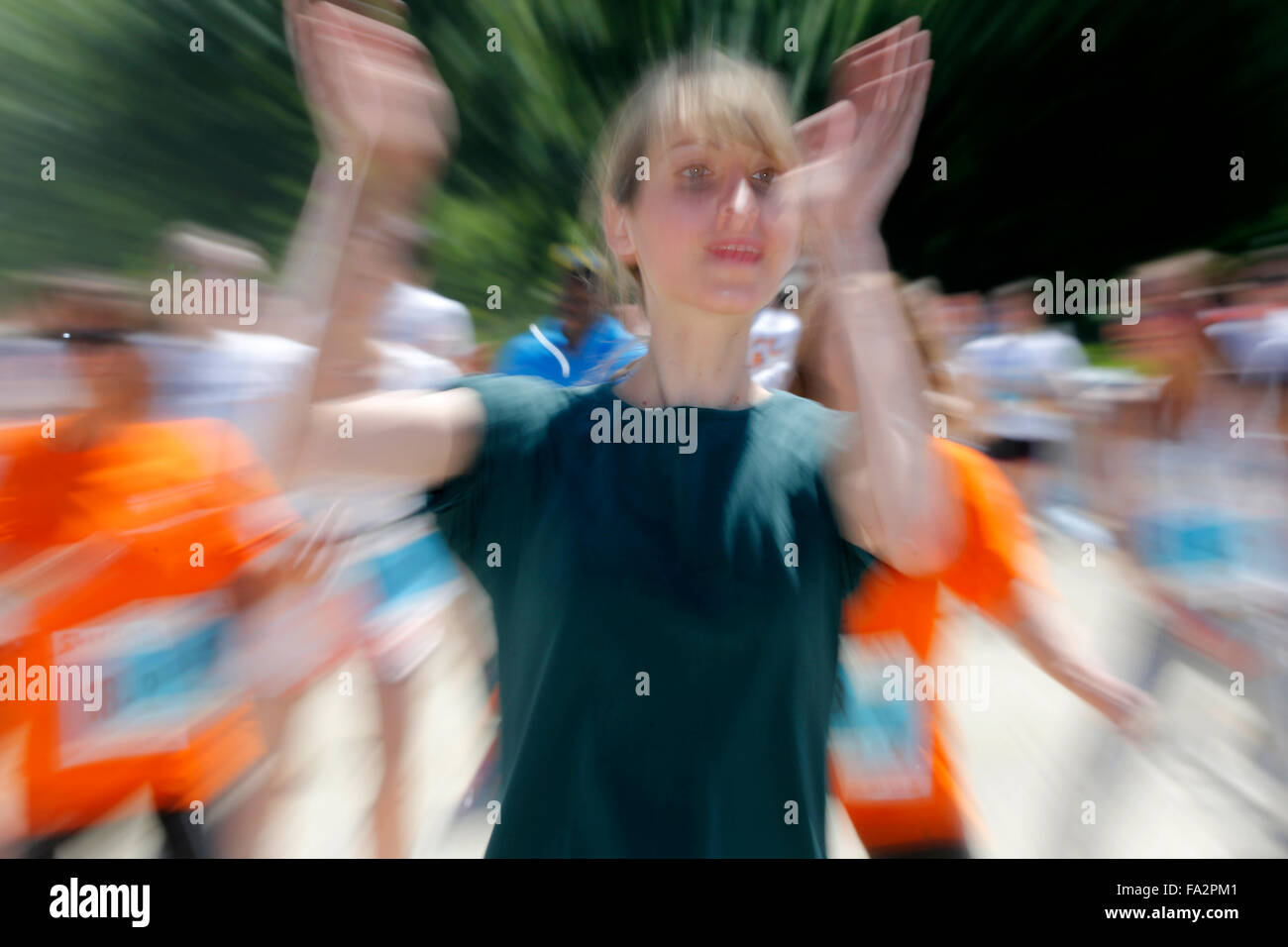 Outdoor Zumba class. Stock Photo