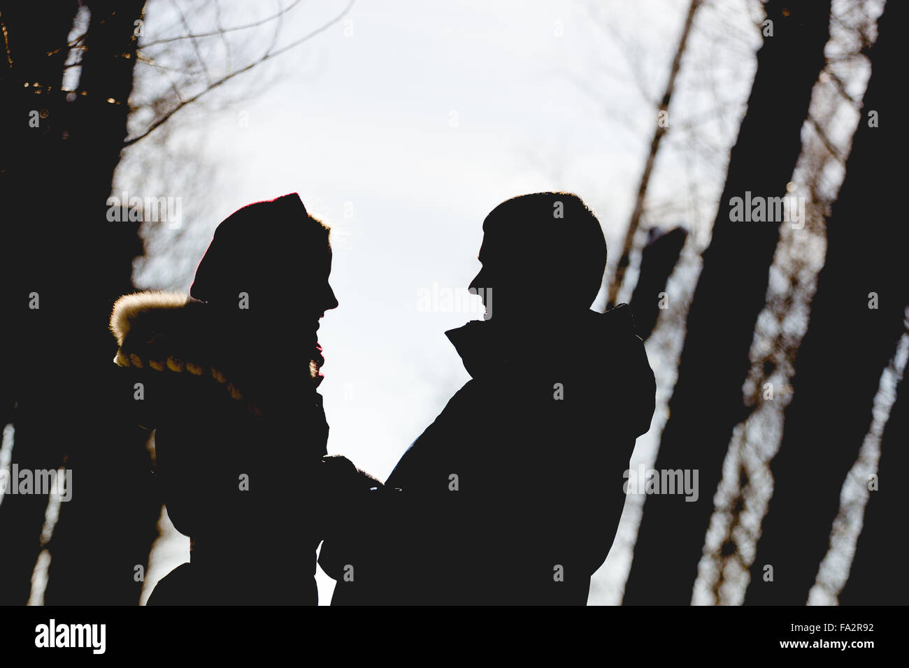 silhouette of romantic couple in the park - outdoors Stock Photo - Alamy