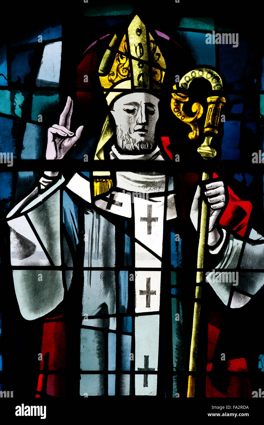 Saint Ulrich church. Stained glass window by Max Ingrand. Saint Ulrich