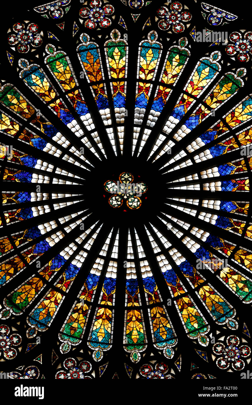 Our Lady of Strasbourg Cathedral. Stained glass window. Large rose
