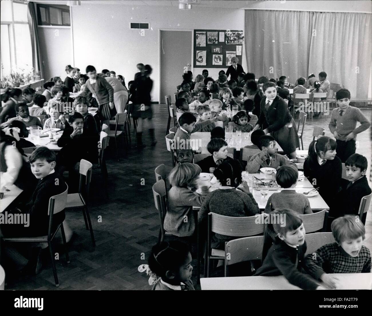 1980 - Wolverhampton, England - School Integration in UK: Students at lunch time break. If colored and white children are brought up together, as at the West Park School in Wolverhampton - perhaps the understanding will help to combat the colored problem, only time will tell! Wolverhampton is a city with racial problems - children in this country need to be educated, and West Park Primary School has three times as many colored pupils as white ones. (Credit Image: © Keystone Pictures USA/Keystone Press Agency via ZUMAPRESS.com) Stock Photo