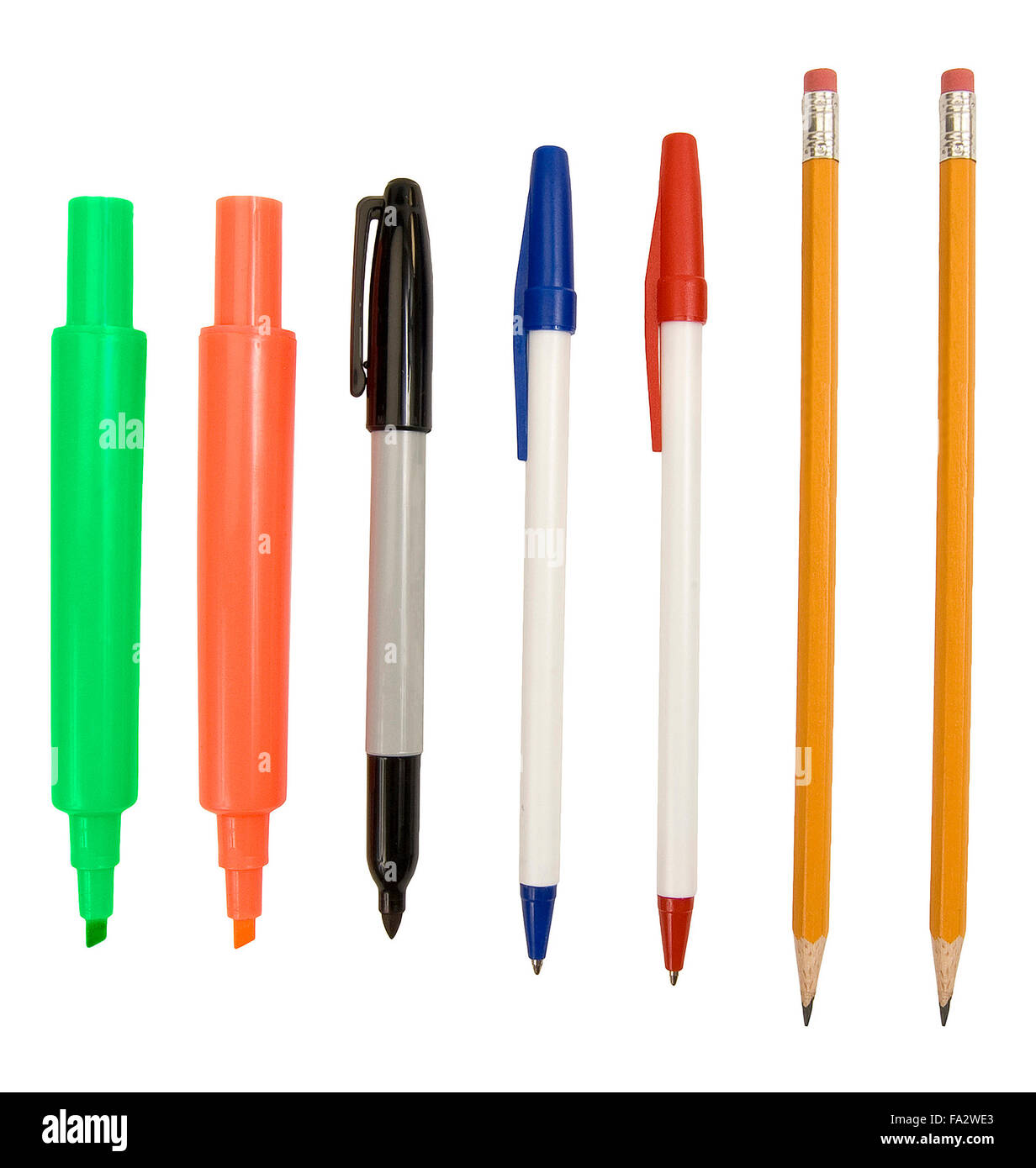 Writing Implements on a White Background Stock Photo