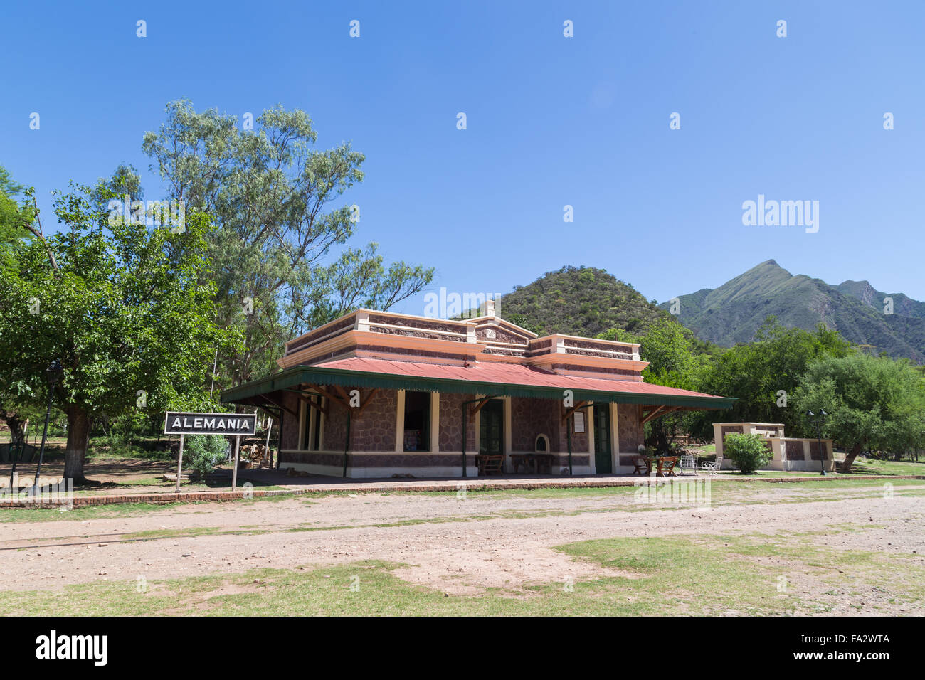 Photograph of the old train station in the village Alemania, Argentina Stock Photo