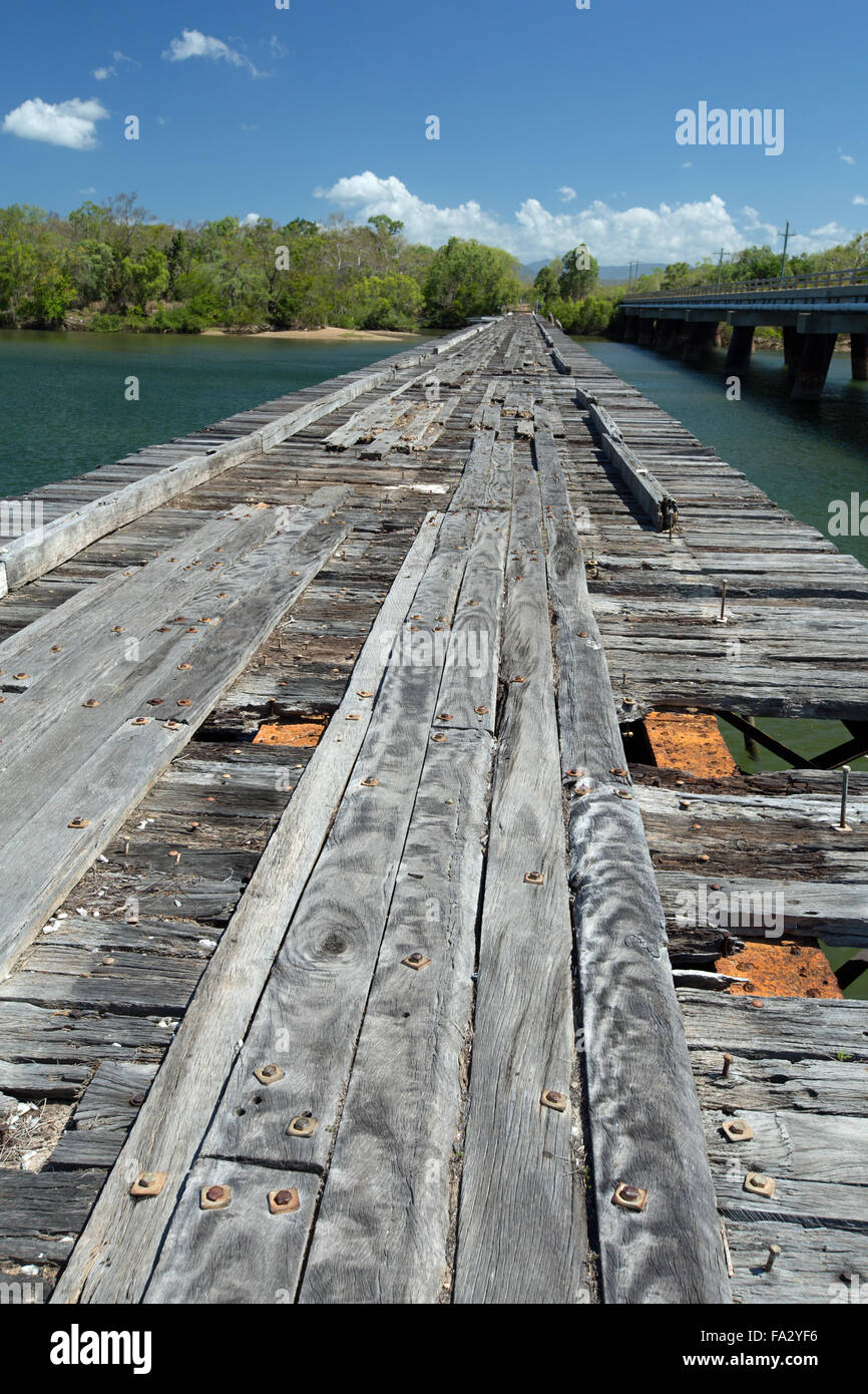 Timber deck bridge Stock Photo