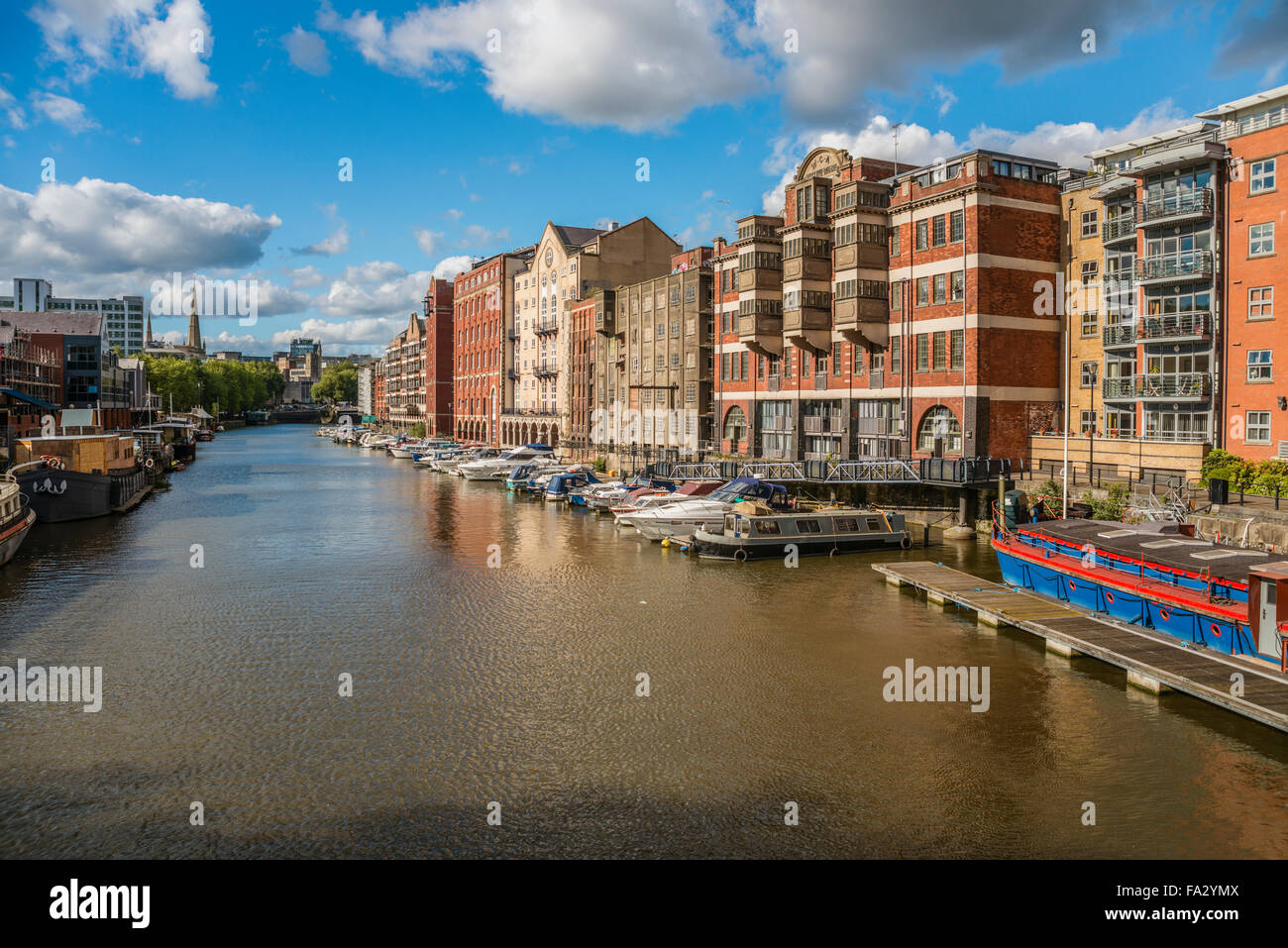 View from Redcliffe Bridge over the floating harbour towards Bristol Bridge, Bristol, Somerset, England, UK Stock Photo