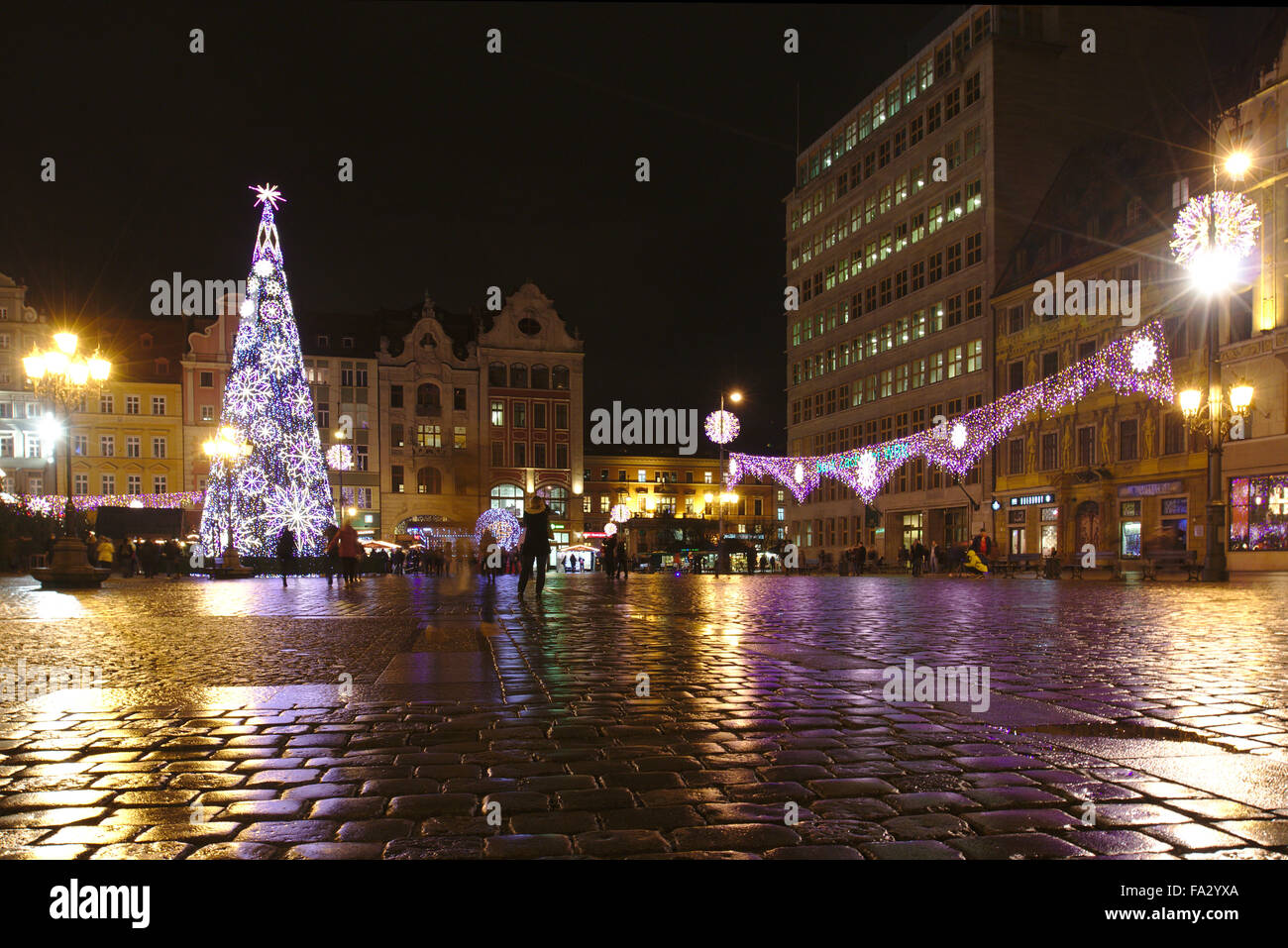 Christmas decorations at the old market in Wroclaw, Poland Stock Photo