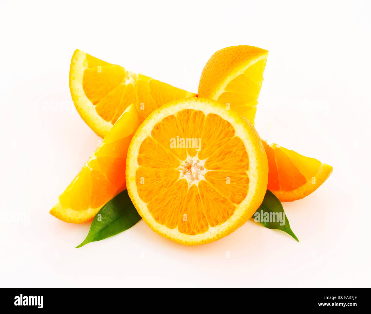 Cut orange fruit - half and wedges Stock Photo - Alamy