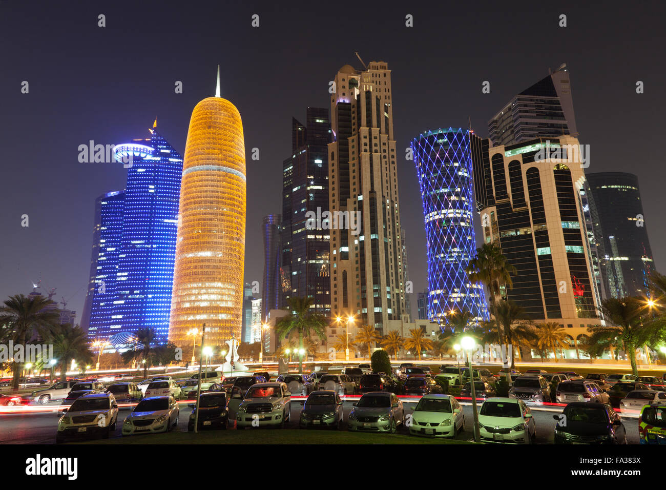Doha downtown at night, Qatar Stock Photo Alamy