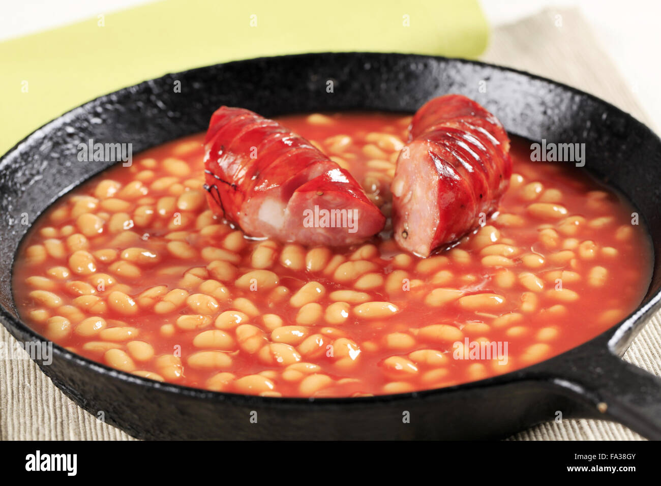 Baked beans and sausage in a fry pan Stock Photo Alamy