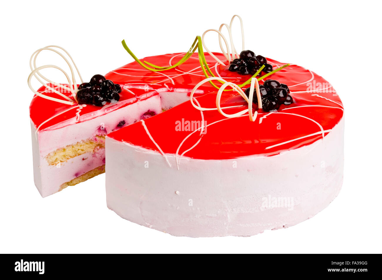 Delicious biscuit cake with raspberries isolated on white background ...