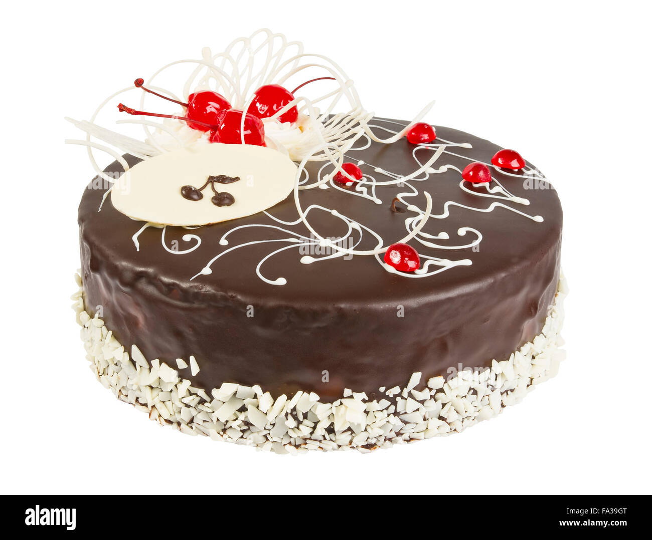 Delicious biscuit cake with chocolate isolated on white background ...