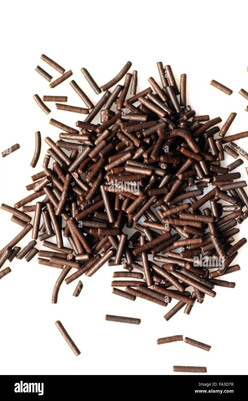 Dark chocolate Chocolate sprinkles photographed from above Stock Photo