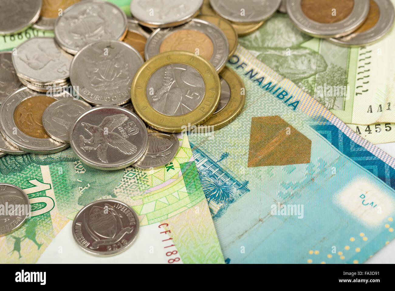 South African Countries Banknotes And Coins For Background Botswana 