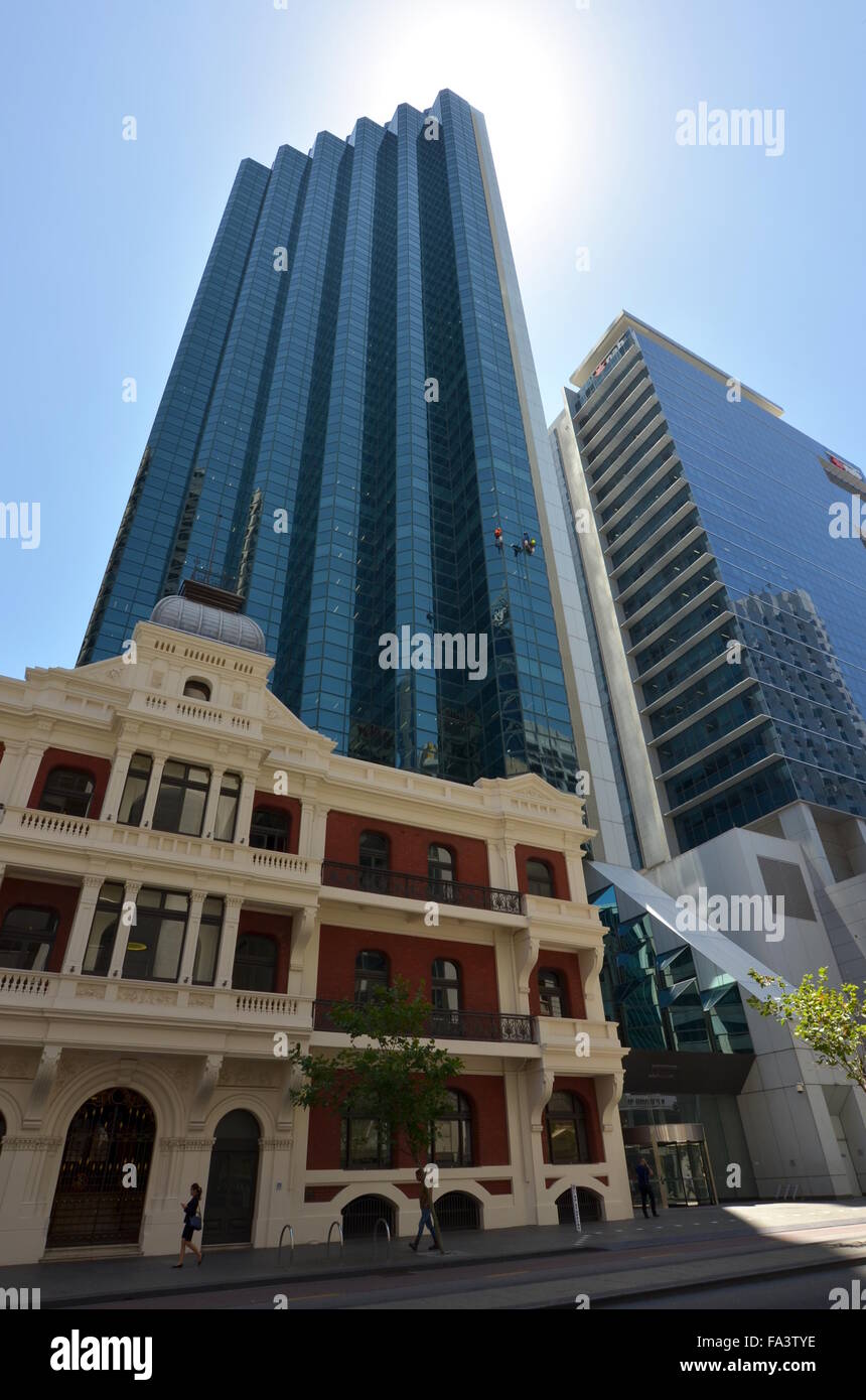Palace Hotel and the South32 Tower, Perth, Australia Stock Photo