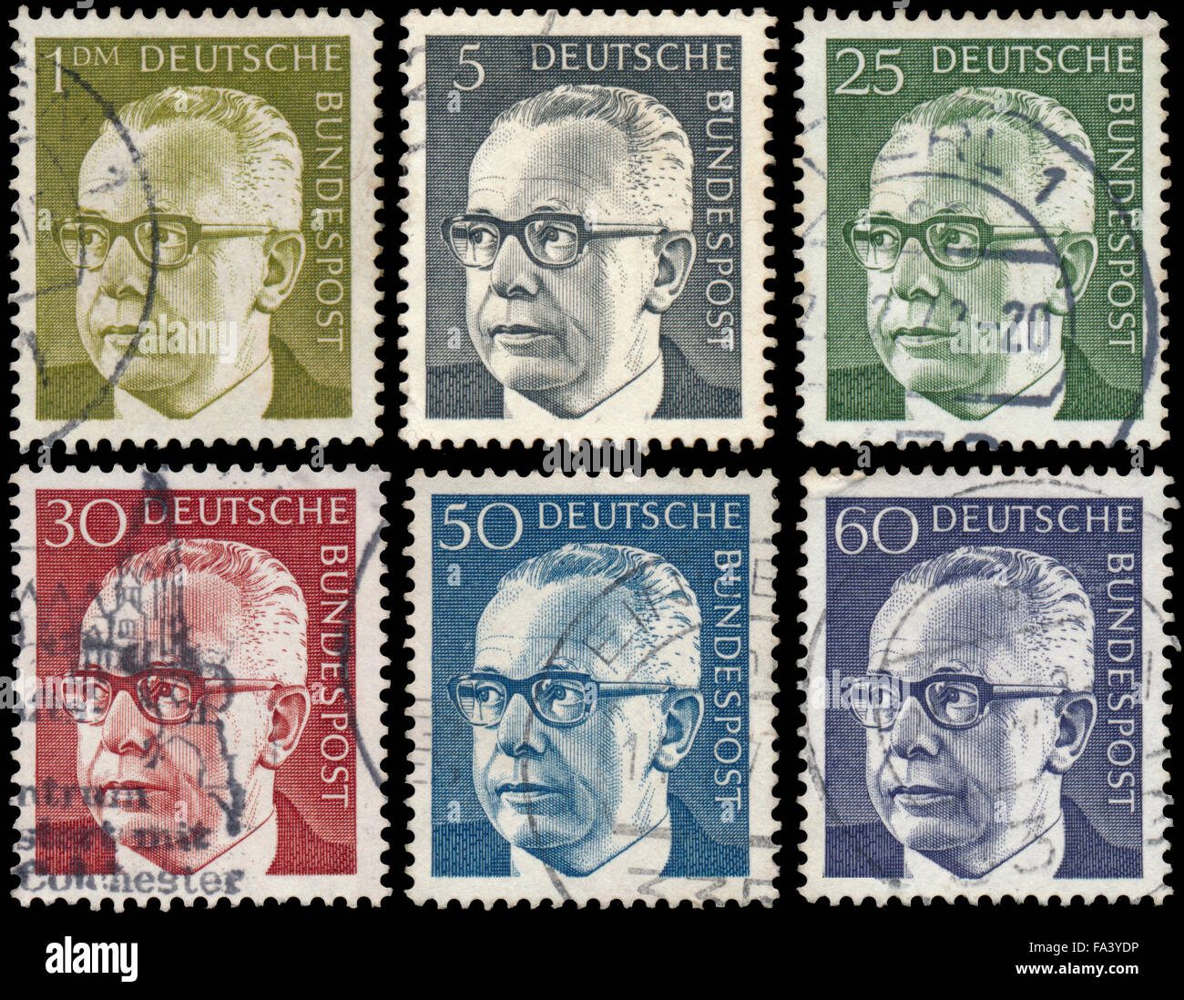 GERMANY - CIRCA 1970: stamps printed in Germany, show portrait of Gustav Walter Heinemann Stock Photo