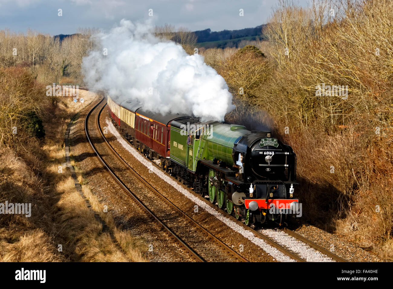 Peppercorn class A1 pacific steam locomotive 'Tornado' 60163 ‘The Cathedrals Express’, Wiltshire, United Kingdom, 2010. Stock Photo