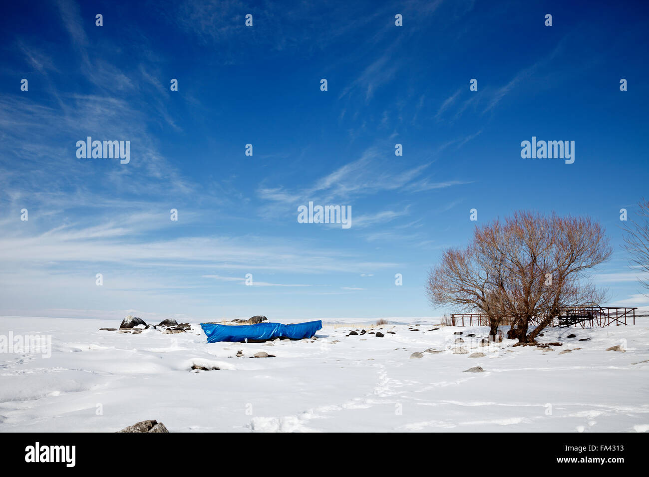 Frozen Lake Cildir, Kars, Turkey Stock Photo