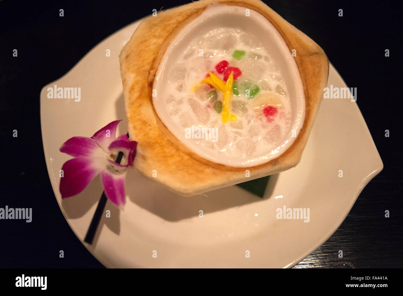 Typical thai dessert dish. Coconut milk jackfruit. Restaurant, Hotel