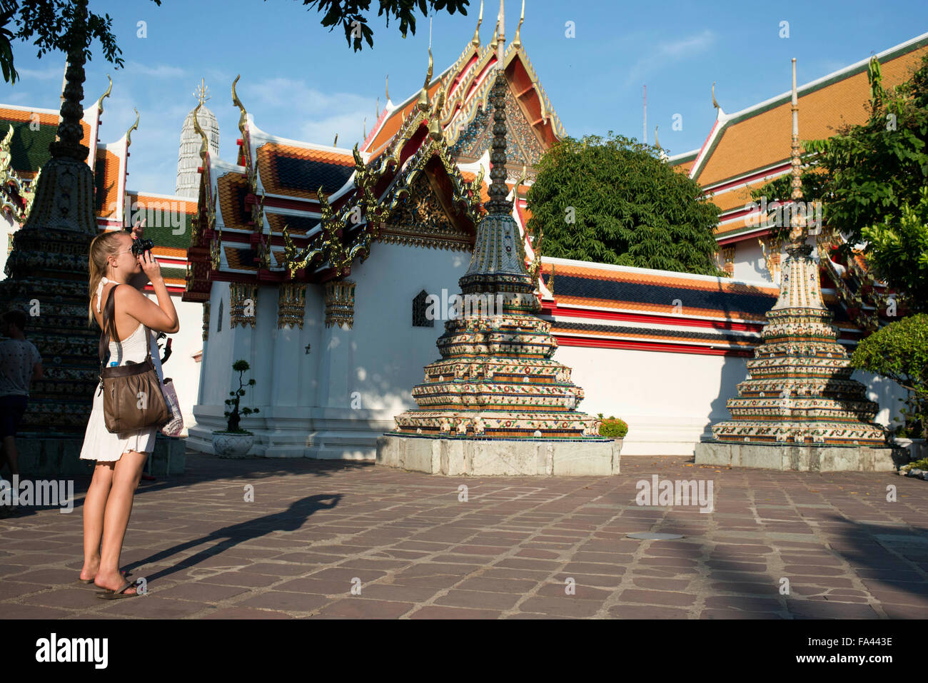 Wat Pho Temple, Bangkok, Thailand. Wat Pho (the Temple of the Reclining Buddha), or Wat Phra Chetuphon, is located behind the Te Stock Photo