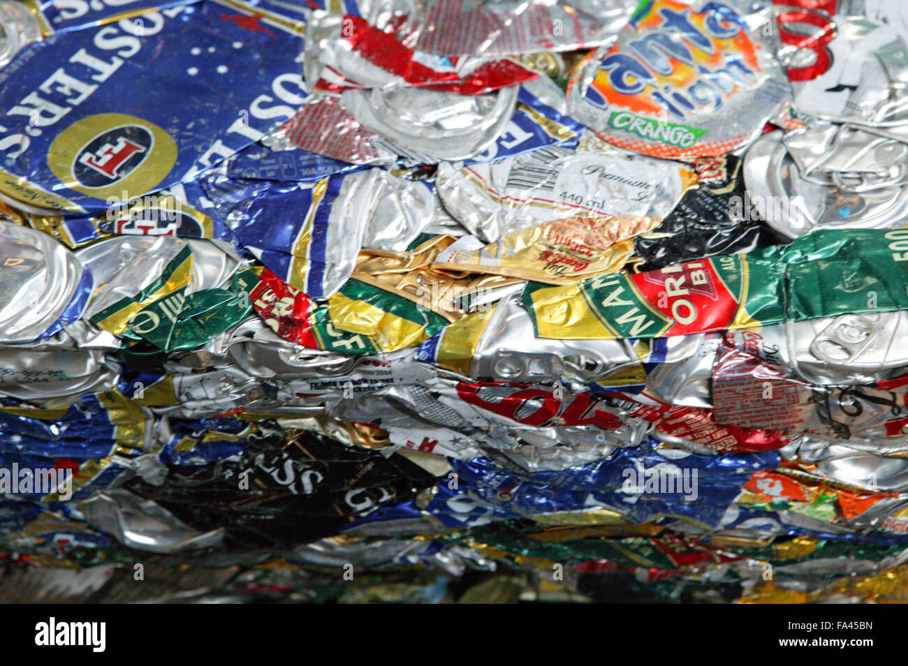 Crushed cans at Ollerton recycling plant, UK Stock Photo Alamy